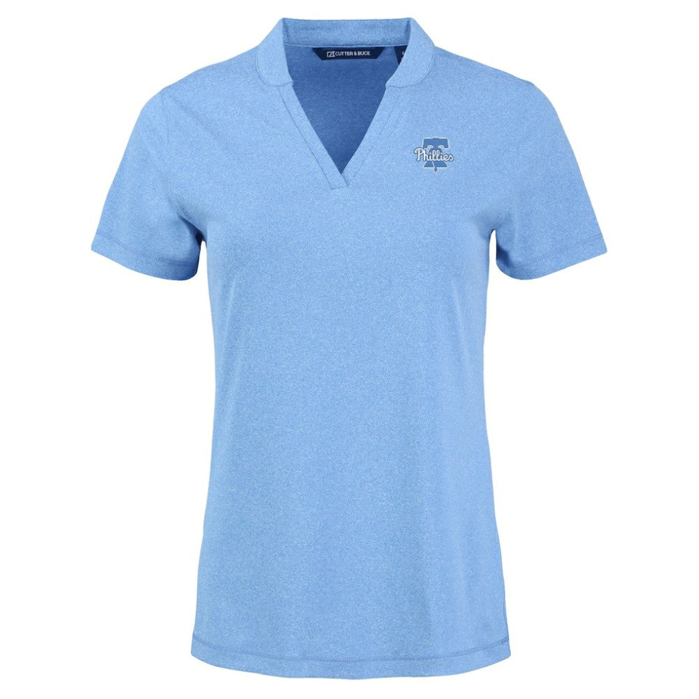 Philadelphia Phillies Cutter & Buck Forge Heathered Stretch Blade Top - Heather Powder Blue - MLB on Sale