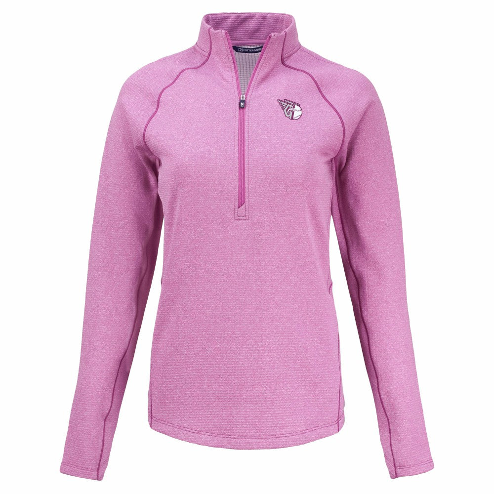 Cleveland Guardians Cutter & Buck Women's Peshastin Eco Fleece Recycled Half-Zip Jacket - Heather Light Pink - MLB on Sale