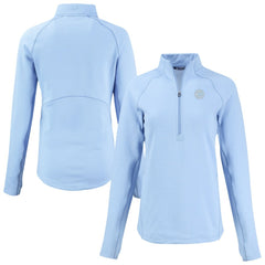 Chicago Cubs Cutter & Buck Women's Peshastin Eco Fleece Recycled Half-Zip Jacket - Heather Powder Blue - MLB on Sale