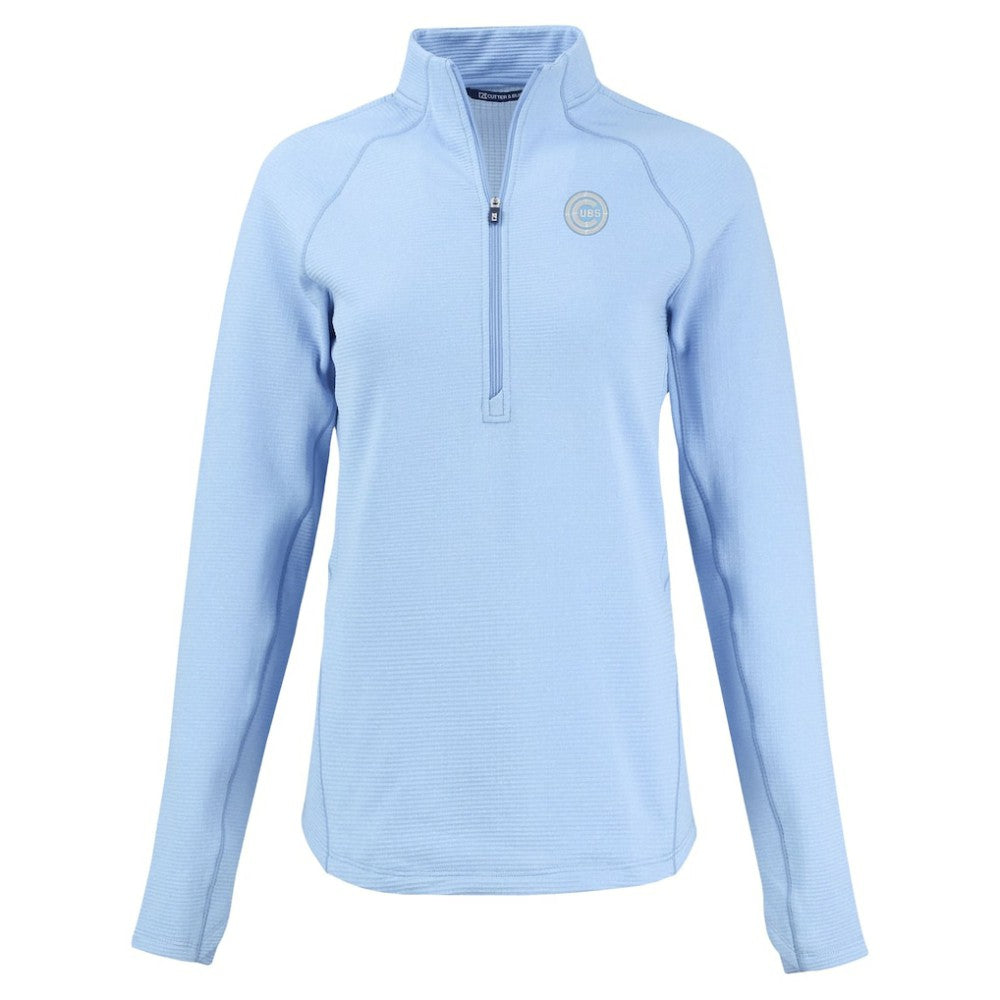 Chicago Cubs Cutter & Buck Women's Peshastin Eco Fleece Recycled Half-Zip Jacket - Heather Powder Blue - MLB on Sale