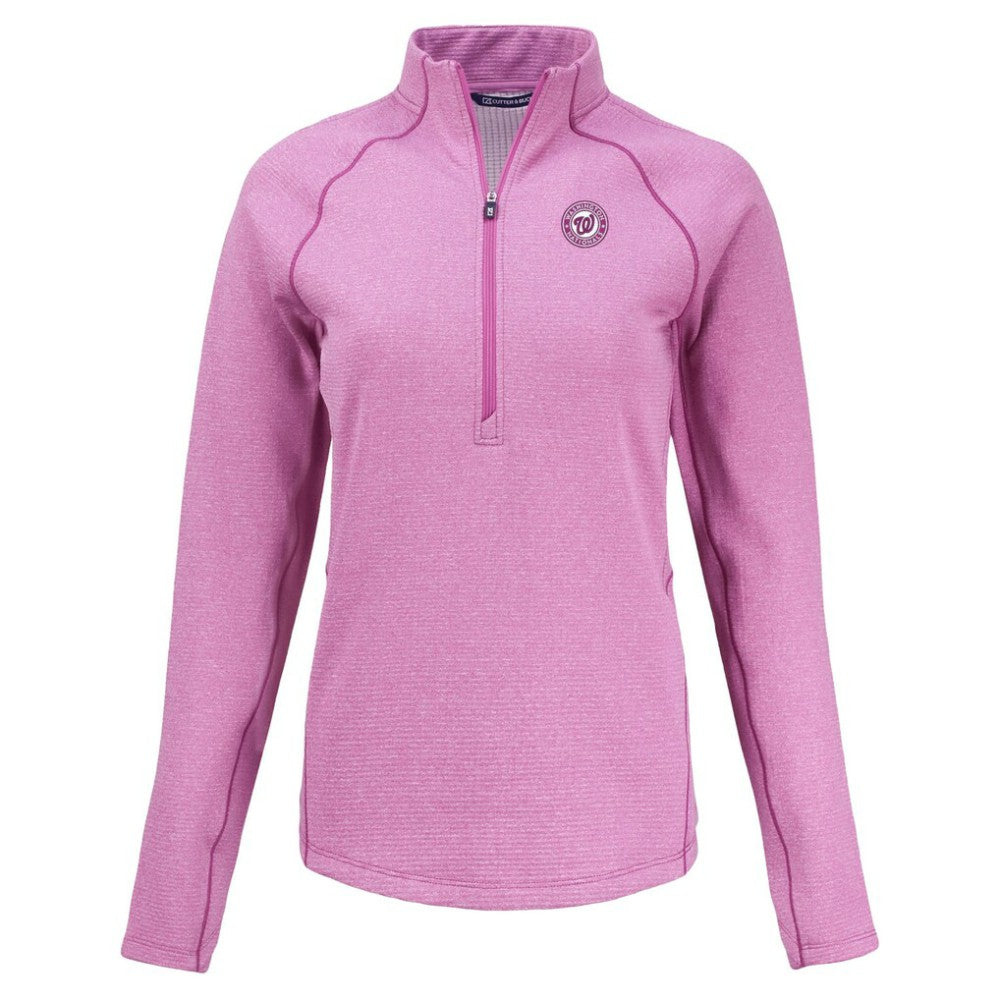 Washington Nationals Cutter & Buck Women's Peshastin Eco Fleece Recycled Half-Zip Jacket - Heather Light Pink - MLB Discount