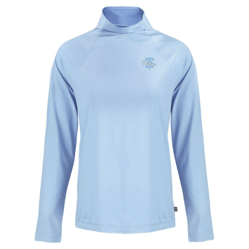 Philadelphia Phillies Cutter & Buck Women's Coastline Epic Comfort Eco Recycled Funnel Neck Pullover Top - Powder Blue - MLB Sale