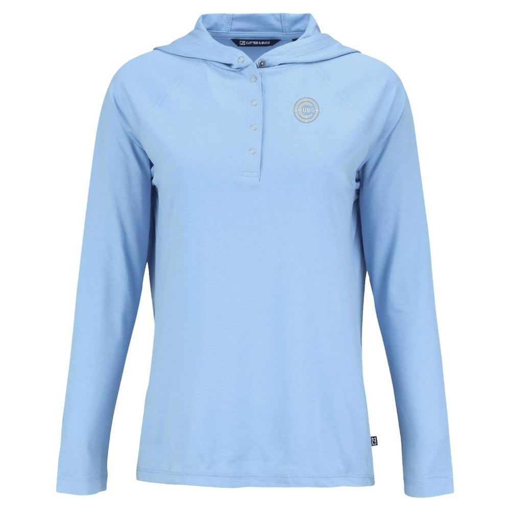 Chicago Cubs Cutter & Buck Women's Coastline Epic Comfort Eco Recycled Long Sleeve Hoodie T-Shirt - Powder Blue - MLB Sale