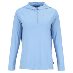 Detroit Tigers Cutter & Buck Women's Coastline Epic Comfort Eco Recycled Long Sleeve Hoodie T-Shirt - Powder Blue - MLB Lifestyle