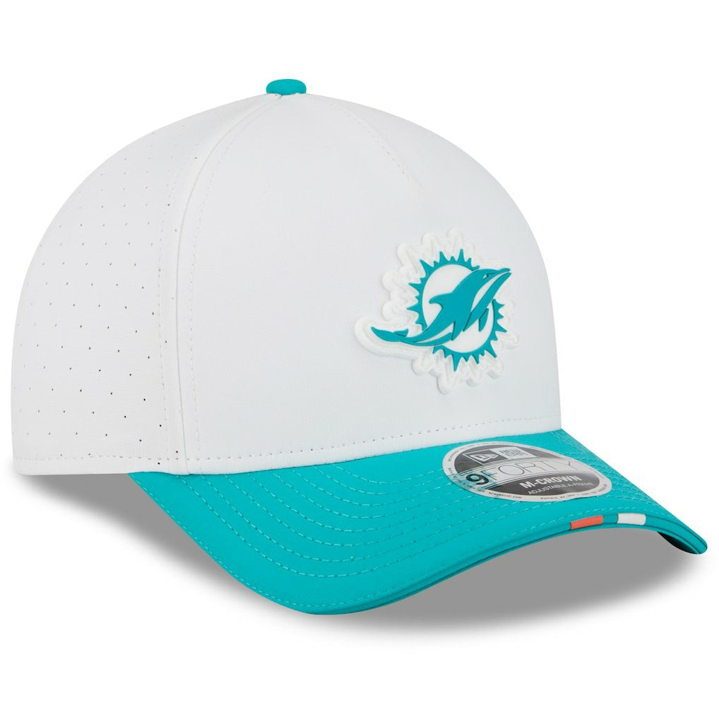 Miami Dolphins New Era Youth 2025 NFL Training Camp A-Frame 9FORTY Adjustable Hat White/Aqua
