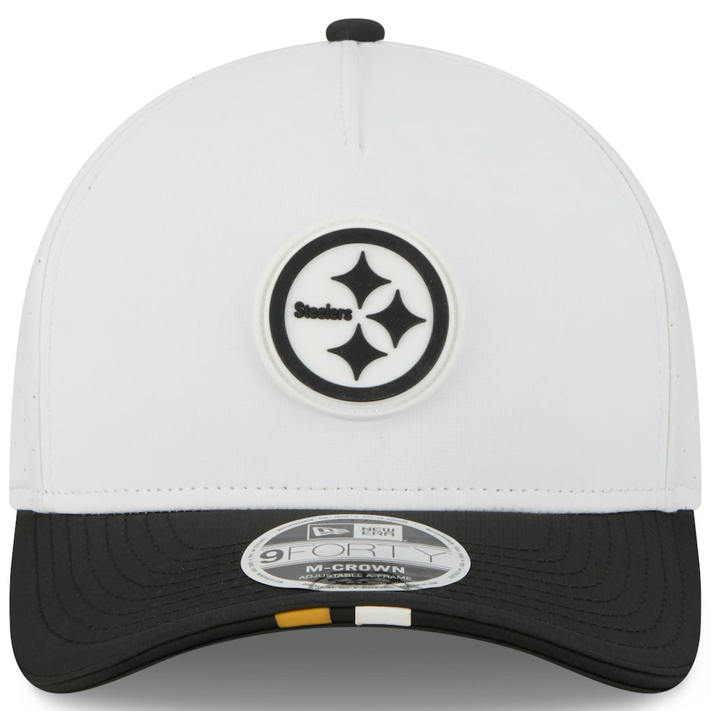 Pittsburgh Steelers New Era Youth 2025 NFL Training Camp A-Frame 9FORTY Adjustable Hat White/Black