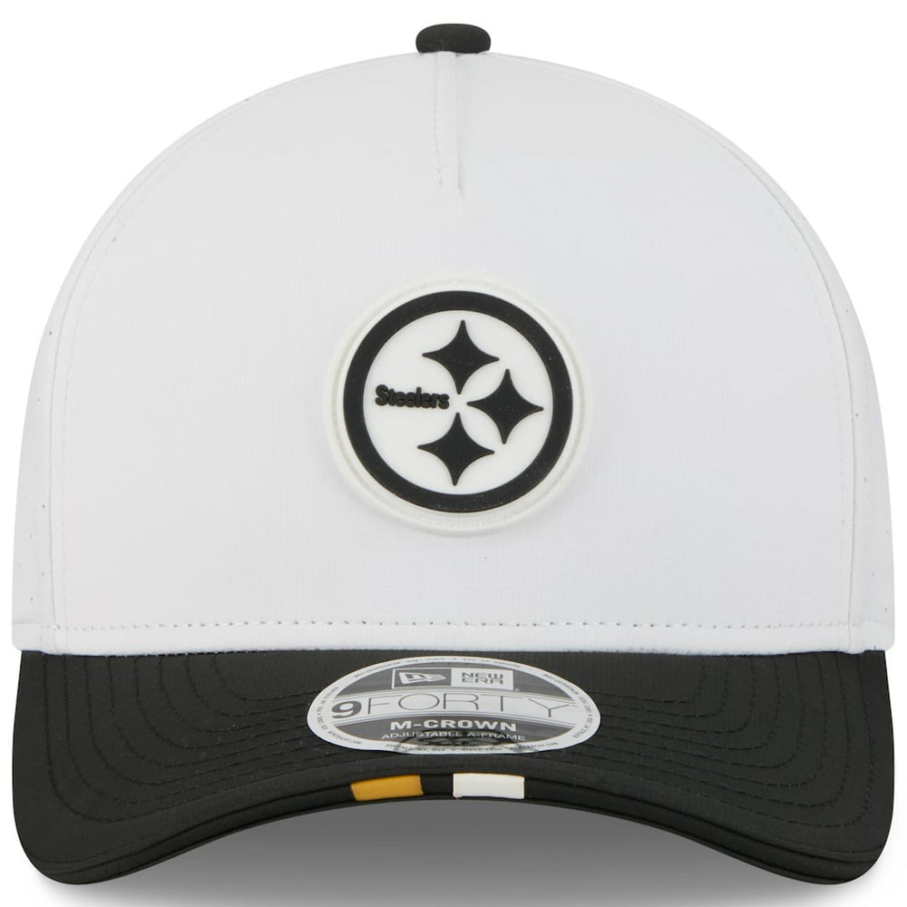 Pittsburgh Steelers New Era Youth 2025 NFL Training Camp A-Frame 9FORTY Adjustable Hat White/Black