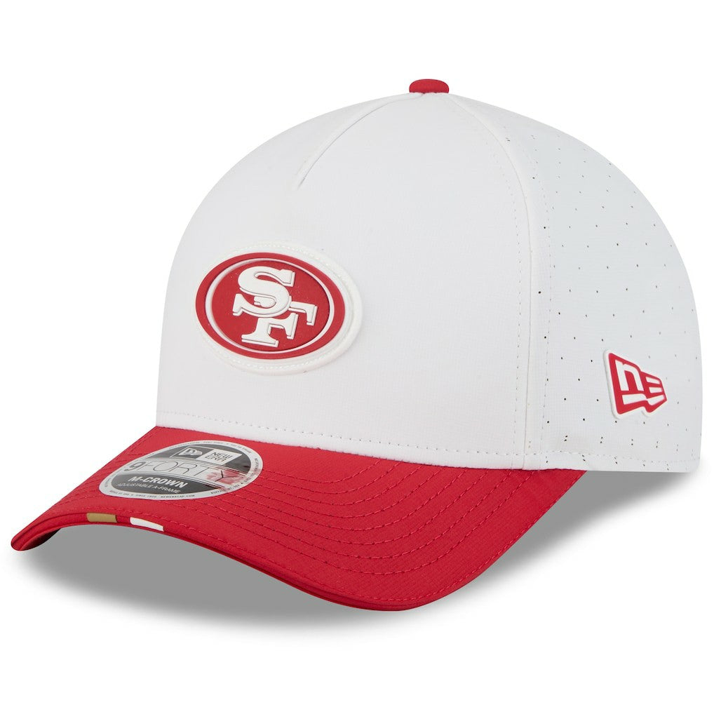 San Francisco 49ers New Era Youth 2025 NFL Training Camp A-Frame 9FORTY Adjustable Hat White/Scarlet