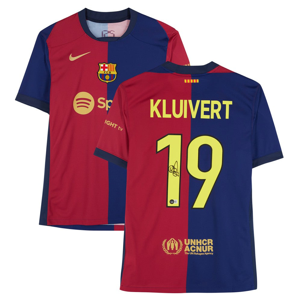 Patrick Kluivert Barcelona Autographed 2024-25 Red/Blue Home Jersey BAS - Fanatics Discount