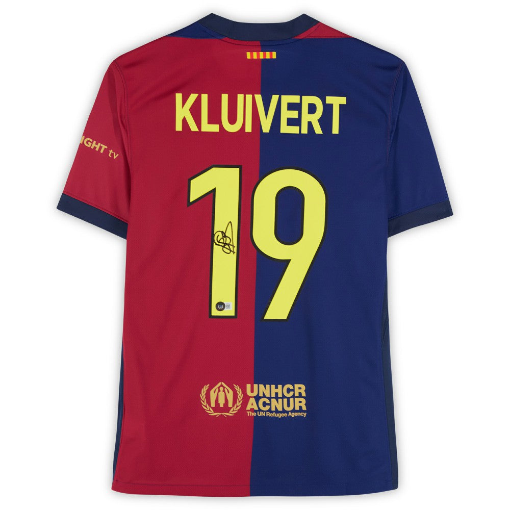 Patrick Kluivert Barcelona Autographed 2024-25 Red/Blue Home Jersey BAS - Fanatics Discount
