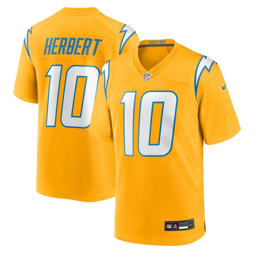 Nike Justin Herbert Los Angeles Chargers Youth Alternate Charger Power Game Player Jersey Gold