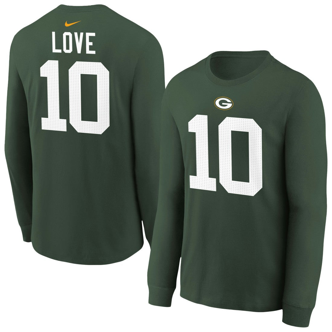 Nike Jordan Love Green Bay Packers Youth Player Name & Number Long Sleeve T-Shirt Green