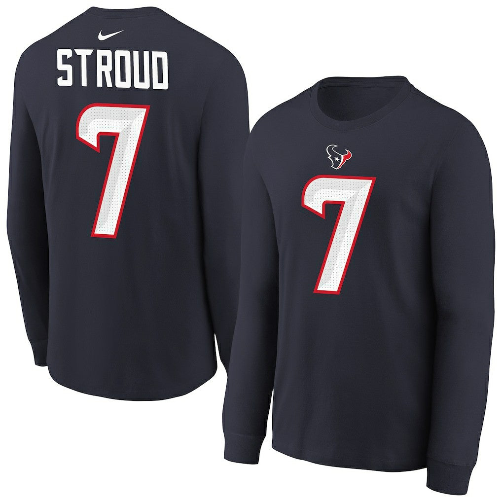 Nike C.J. Stroud Houston Texans Youth Player Name & Number Long Sleeve T-Shirt Navy