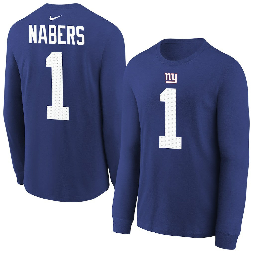 Nike Malik Nabers New York Giants Youth Player Name & Number Long Sleeve T-Shirt Royal