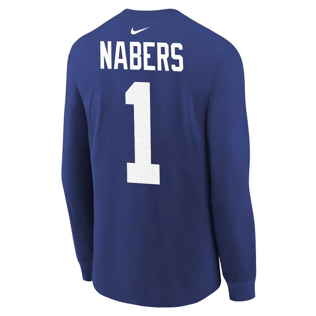 Nike Malik Nabers New York Giants Youth Player Name & Number Long Sleeve T-Shirt Royal