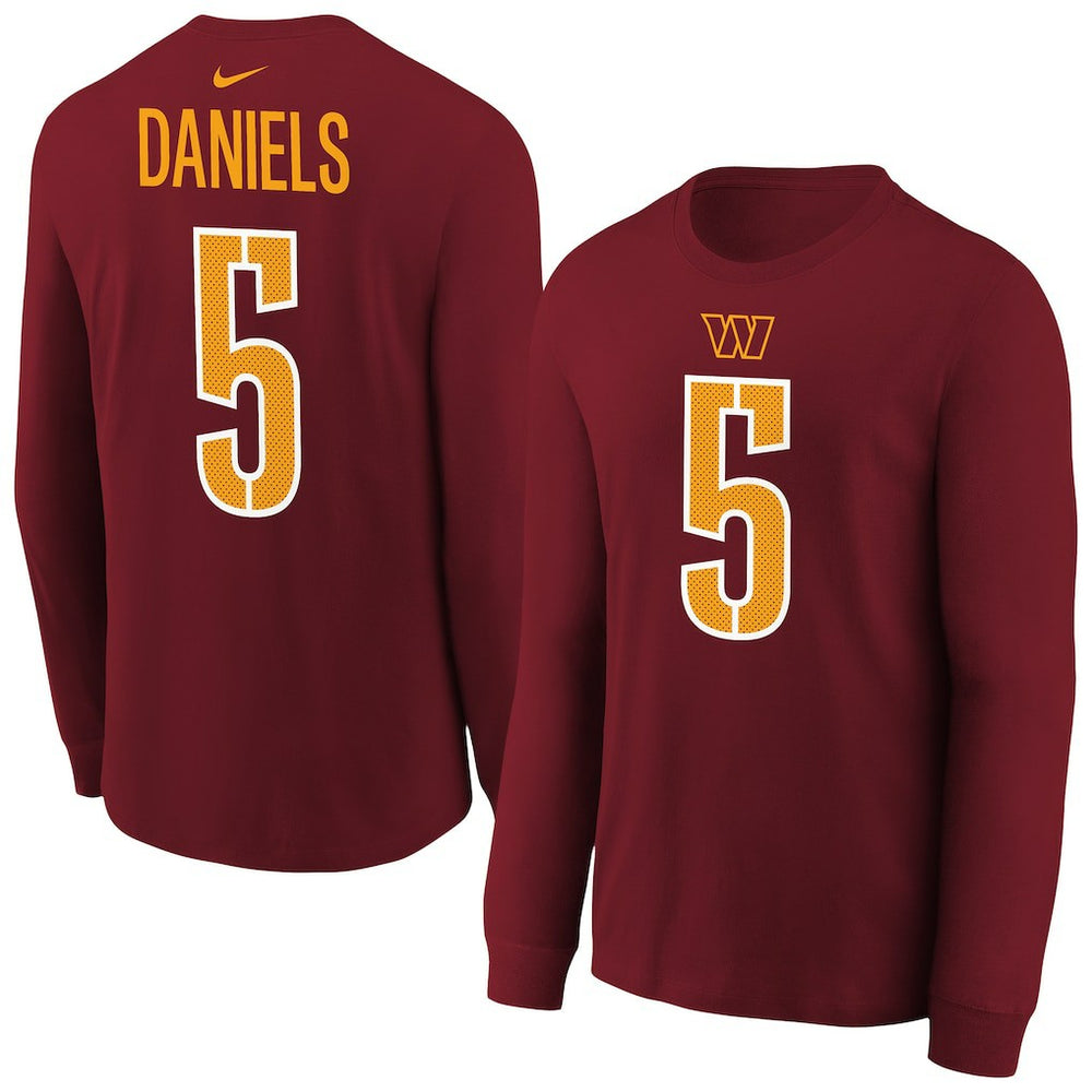 Nike Jayden Daniels Washington Commanders Youth Player Name & Number Long Sleeve T-Shirt Burgundy