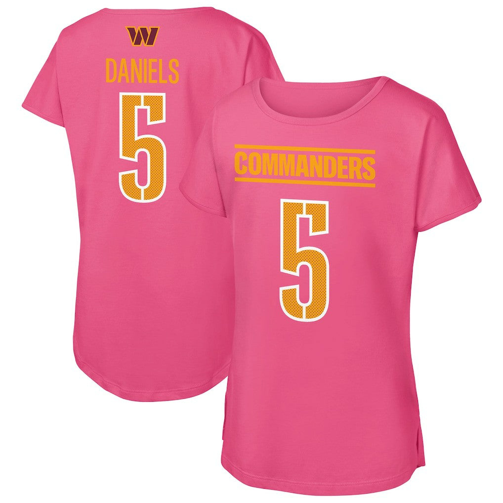 Jayden Daniels Washington Commanders Outerstuff Girls Youth Player Name & Number T-Shirt Pink