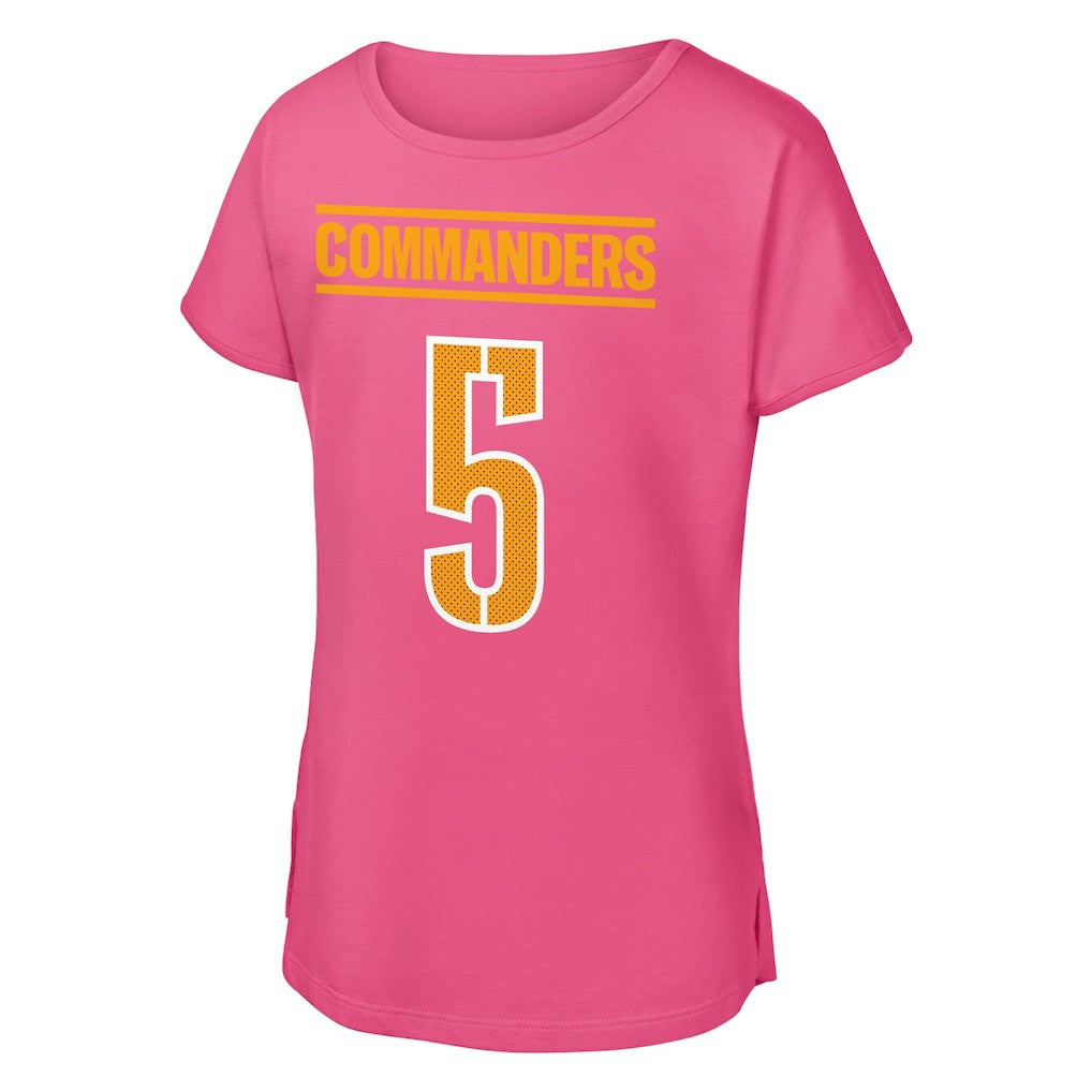 Jayden Daniels Washington Commanders Outerstuff Girls Youth Player Name & Number T-Shirt Pink