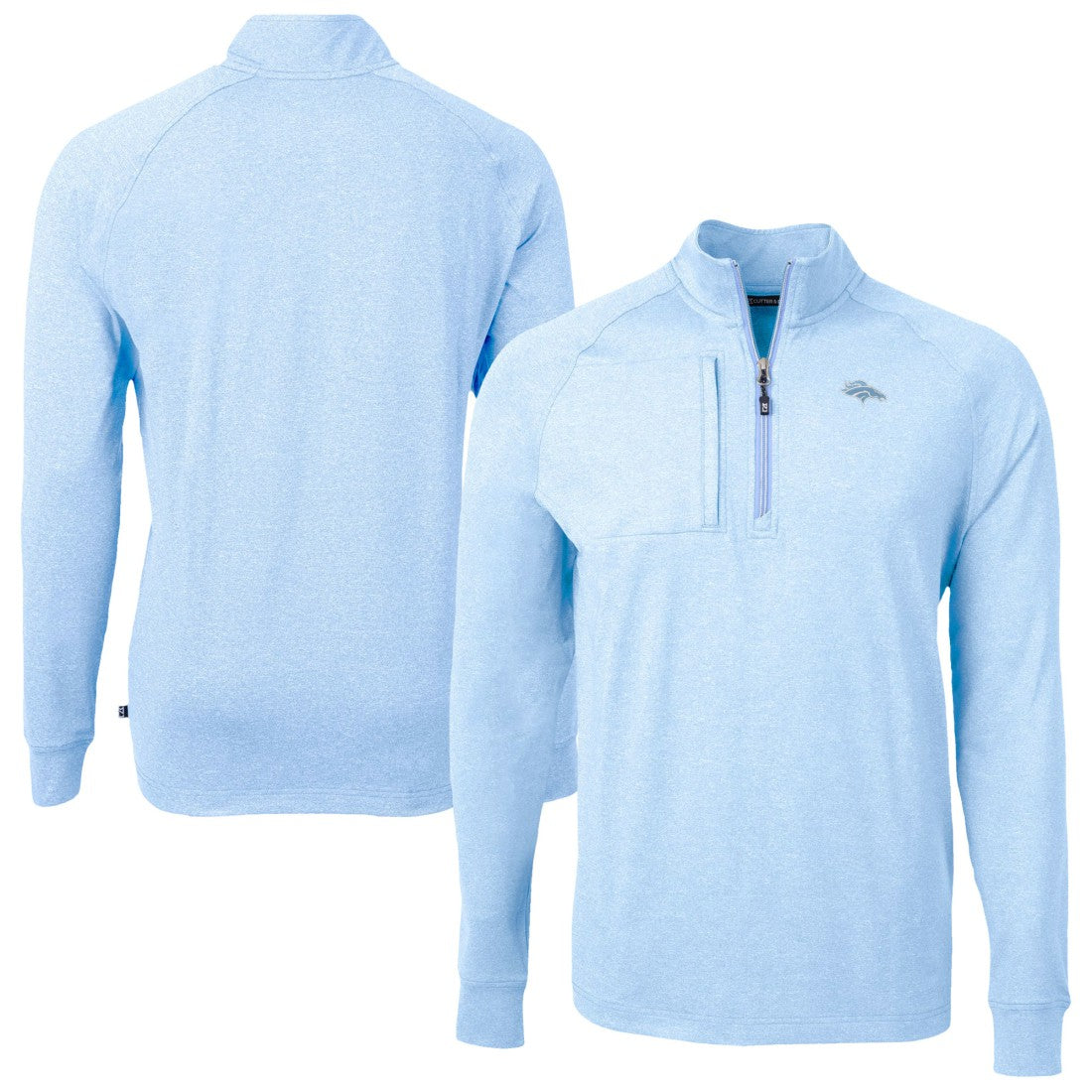 Denver Broncos Cutter & Buck Raglan Adapt Eco Knit Heather Quarter-Zip Top Powder Blue