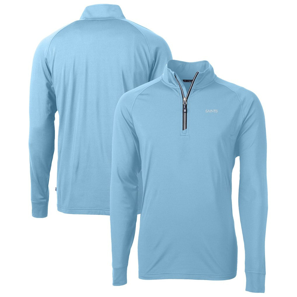 New Orleans Saints Cutter & Buck Raglan Adapt Eco Knit Stretch Recycled Quarter-Zip Top Powder Blue