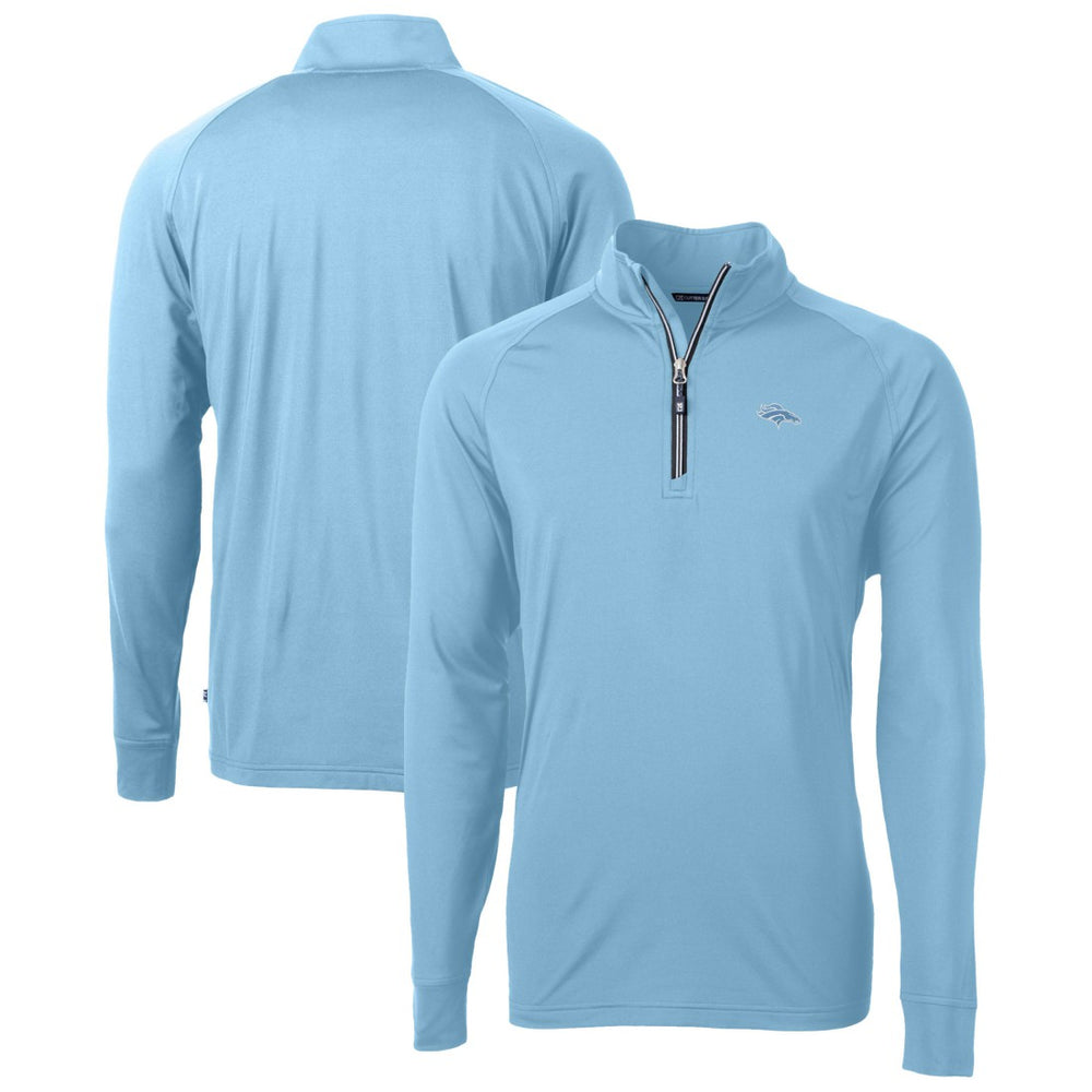 Denver Broncos Cutter & Buck Raglan Adapt Eco Knit Stretch Recycled Quarter-Zip Top Powder Blue