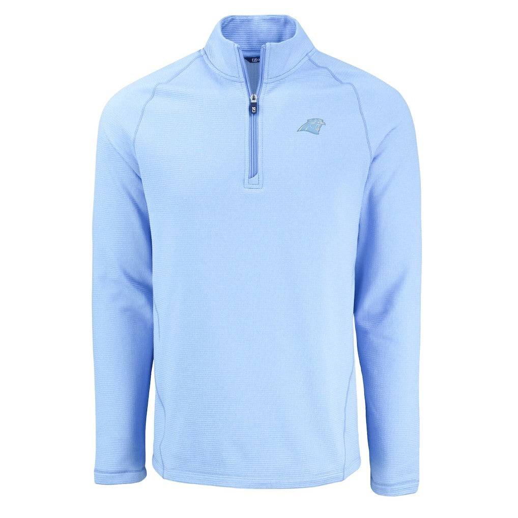 Carolina Panthers Cutter & Buck Peshastin Eco Fleece Recycled Raglan Quarter-Zip Top Powder Blue