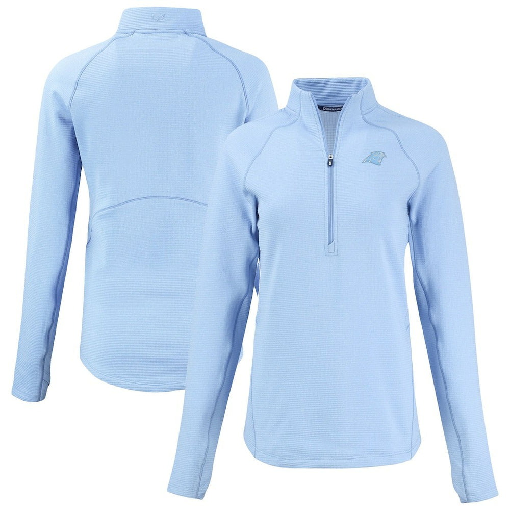 Carolina Panthers Cutter & Buck Women's Peshastin Eco Fleece Recycled Half-Zip Top Powder Blue