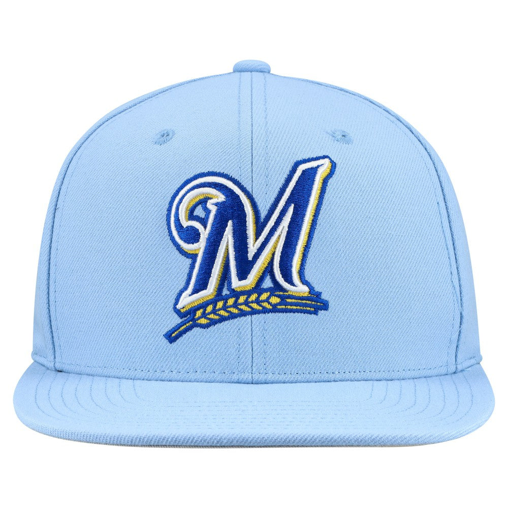 Milwaukee Brewers Mitchell & Ness Cooperstown Collection Basic Flip Snapback Hat - Powder Blue - Mitchell & Ness Lifestyle