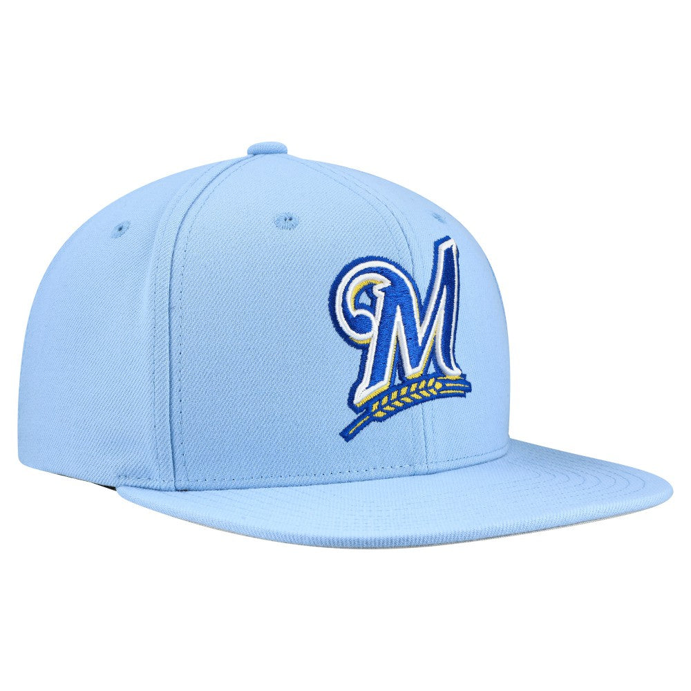 Milwaukee Brewers Mitchell & Ness Cooperstown Collection Basic Flip Snapback Hat - Powder Blue - Mitchell & Ness Lifestyle