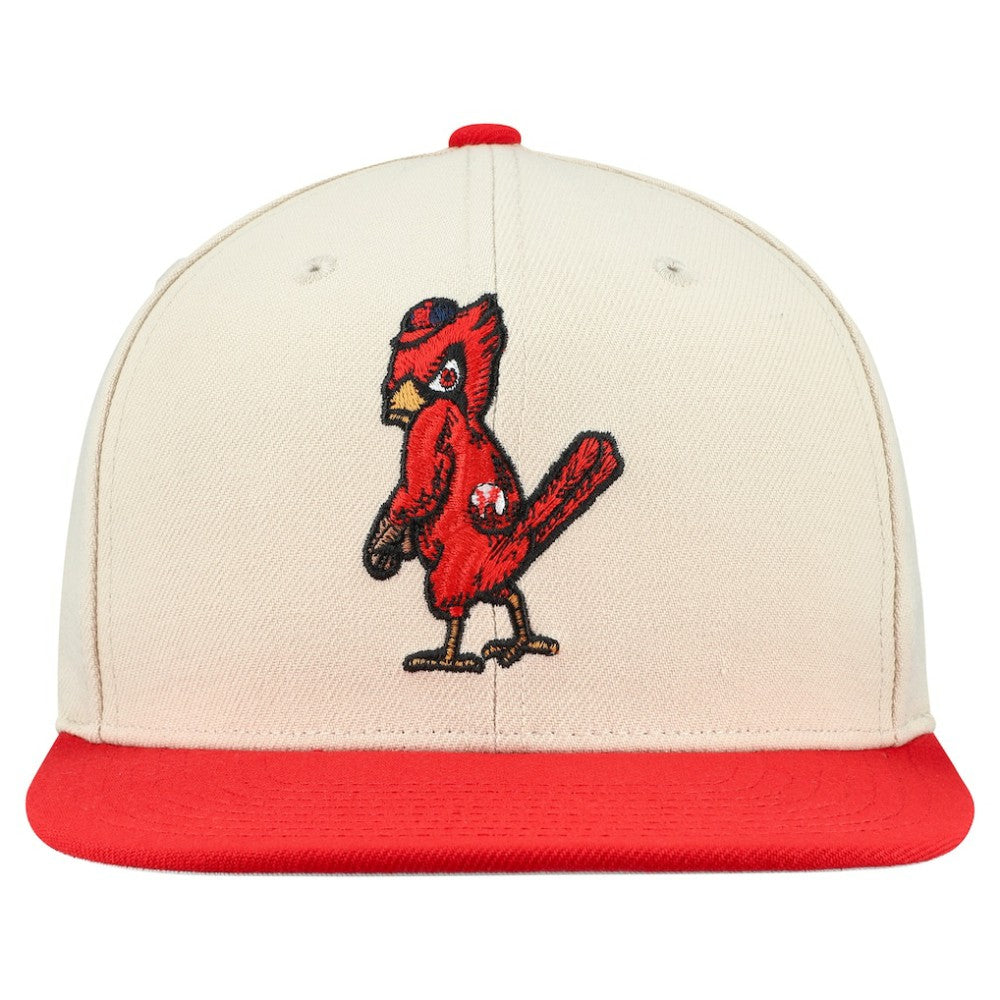 St. Louis Cardinals Mitchell & Ness Cooperstown Collection Basic Flip Snapback Hat - Cream - Mitchell & Ness Lifestyle