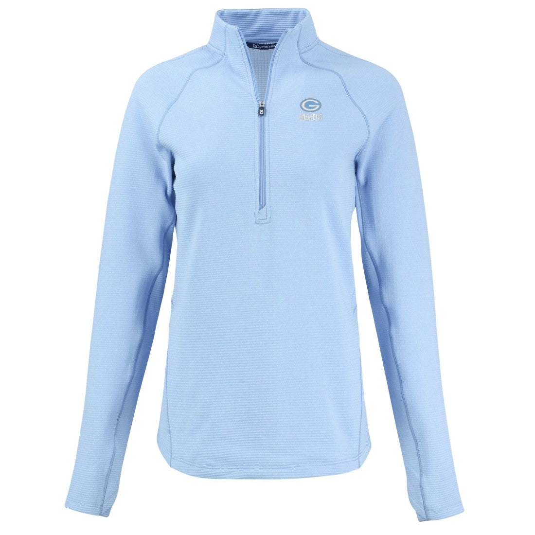 Green Bay Packers Cutter & Buck Women's Peshastin Eco Fleece Recycled Half-Zip Top Powder Blue