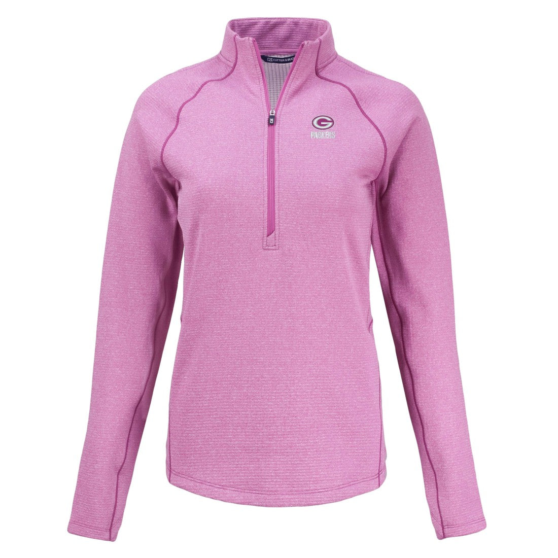 Green Bay Packers Cutter & Buck Women's Peshastin Eco Fleece Recycled Half-Zip Top Pink