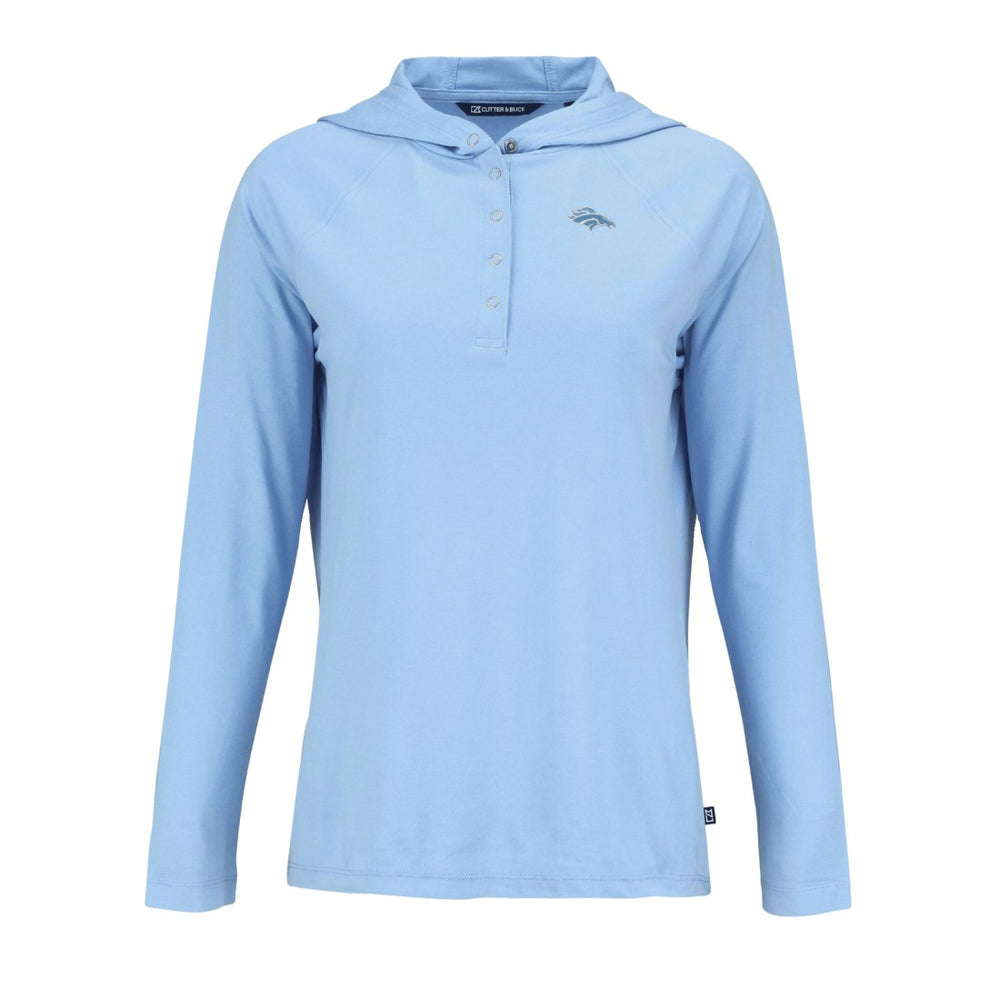 Denver Broncos Cutter & Buck Women's Coastline Epic Comfort Eco Recycled Long Sleeve Hoodie T-Shirt Powder Blue