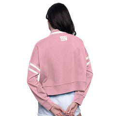 New York Giants Starter Women's Power Play Cropped Pullover Sweatshirt Pink