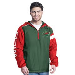 Minnesota Wild G-III Sports by Carl Banks Lateral Half-Zip Hoodie Jacket - Green/Red - NHL 202575834
