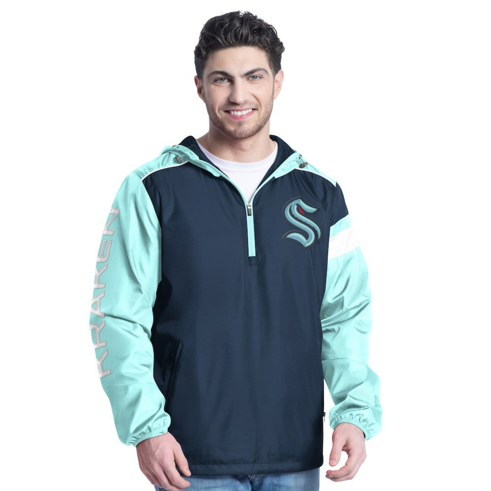 Seattle Kraken G-III Sports by Carl Banks Lateral Half-Zip Hoodie Jacket - Deep Sea Blue/Light Blue - NHL 202575841
