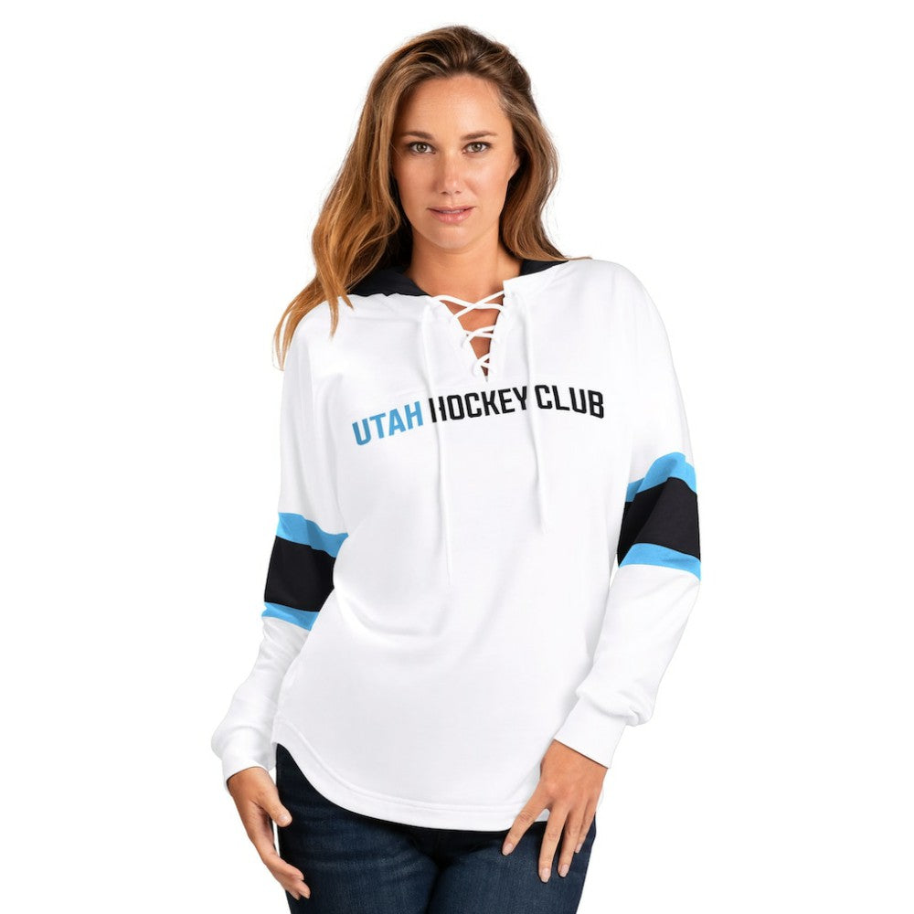 Utah Mammoth G-III 4Her by Carl Banks Women's Goal Zone Long Sleeve Lace-Up Hoodie T-Shirt - White - NHL 202575879