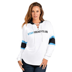 Utah Mammoth G-III 4Her by Carl Banks Women's Goal Zone Long Sleeve Lace-Up Hoodie T-Shirt - White - NHL 202575879
