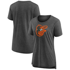 Baltimore Orioles Women's Weathered Official Logo Tri-Blend T-Shirt - Gray - MLB on Sale