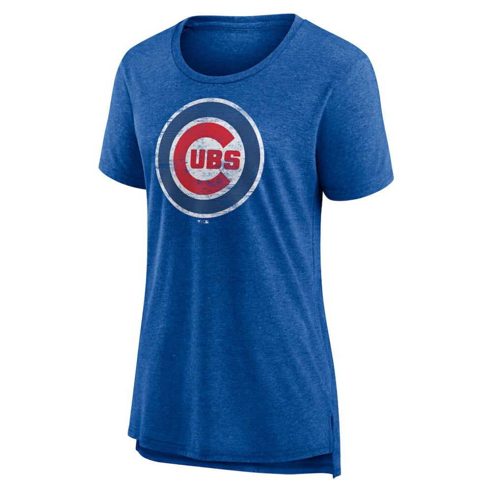 Chicago Cubs Women's Weathered Official Logo Tri-Blend T-Shirt - Royal - MLB Sale