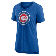 Chicago Cubs Women's Weathered Official Logo Tri-Blend T-Shirt - Royal - MLB Sale