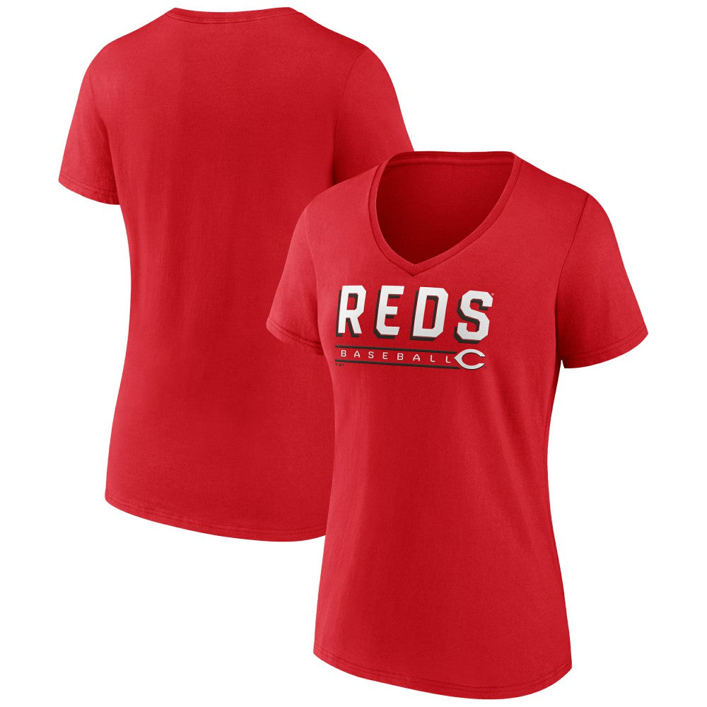 Cincinnati Reds Women's Primary Play V-Neck T-Shirt - Red - MLB Discount
