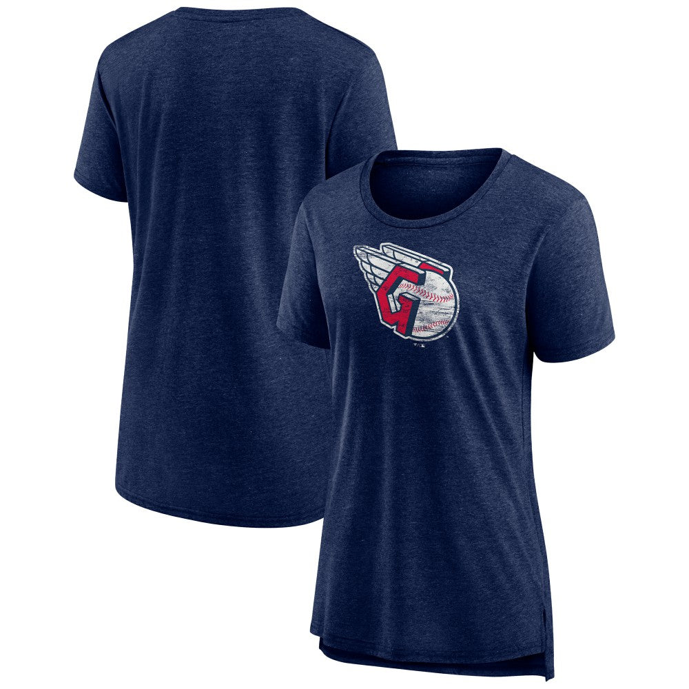 Cleveland Guardians Women's Weathered Official Logo Tri-Blend T-Shirt - Navy - MLB Lifestyle