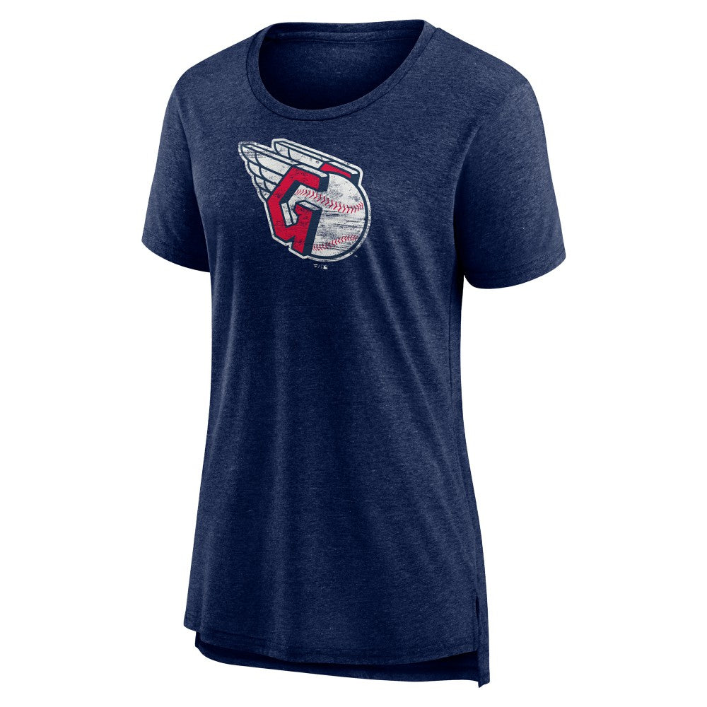 Cleveland Guardians Women's Weathered Official Logo Tri-Blend T-Shirt - Navy - MLB Lifestyle