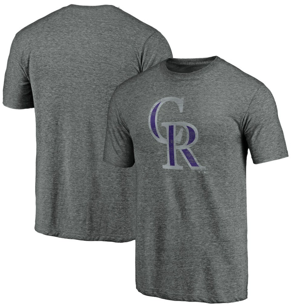 Colorado Rockies Weathered Official Logo Tri-Blend T-Shirt - Heather Gray - MLB Lifestyle