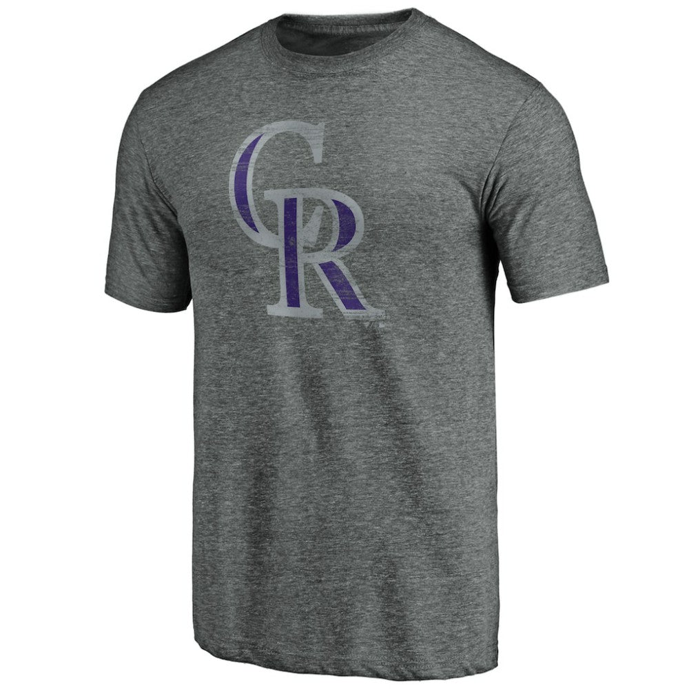 Colorado Rockies Weathered Official Logo Tri-Blend T-Shirt - Heather Gray - MLB Lifestyle