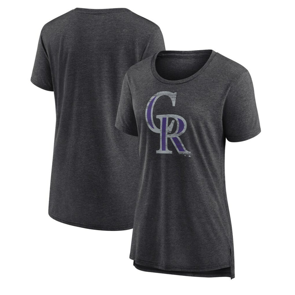Colorado Rockies Women's Weathered Official Logo Tri-Blend T-Shirt - Gray - MLB Sale