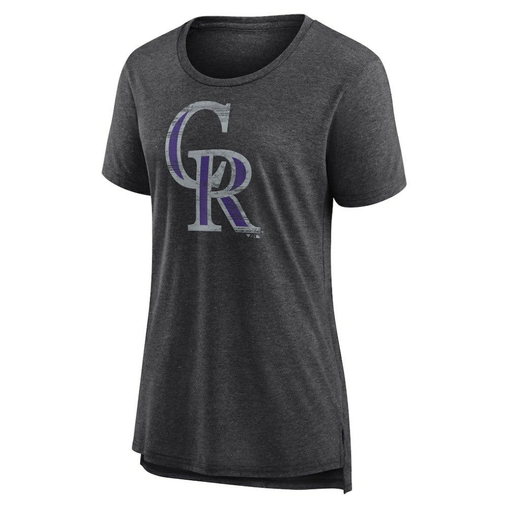 Colorado Rockies Women's Weathered Official Logo Tri-Blend T-Shirt - Gray - MLB Sale