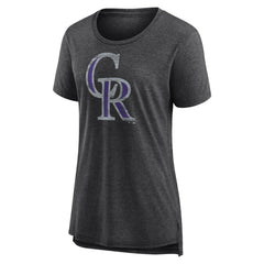 Colorado Rockies Women's Weathered Official Logo Tri-Blend T-Shirt - Gray - MLB Sale