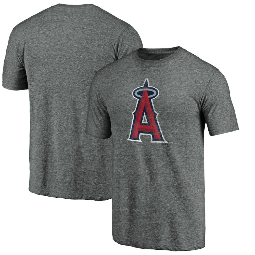 Los Angeles Angels Weathered Official Logo Tri-Blend T-Shirt - Heather Gray - MLB Discount